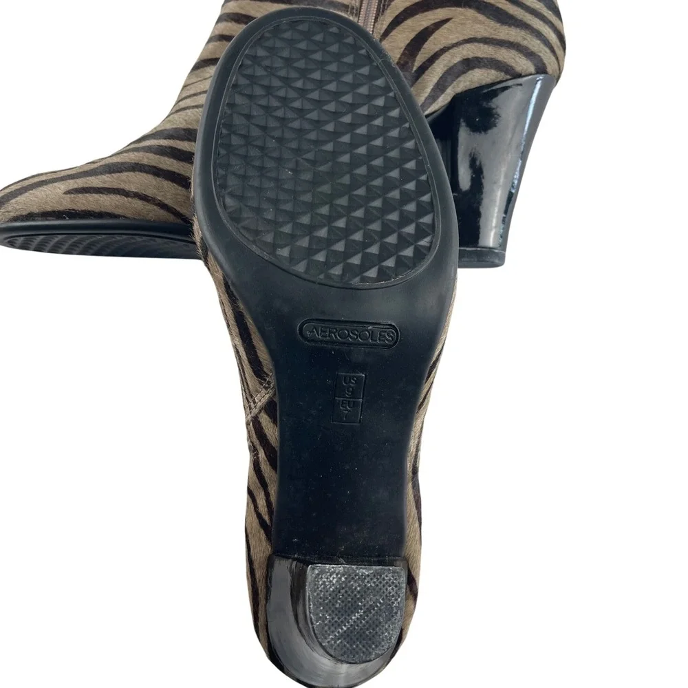 Aerosoles Patrole Car Zebra Print Calf Hair‎ Ankle Boots Womens 9M Brown Black
